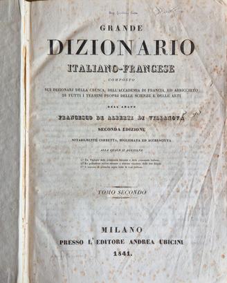 Libro Editore Ubicini Milano 1840 1841 dizionario