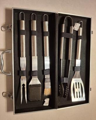 Set 5 pezzi attrezzi Barbecue acciaio