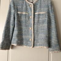 Giacca donna bouclé colore azzurro e blu