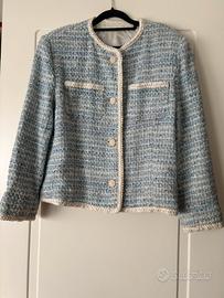 Giacca donna bouclé colore azzurro e blu