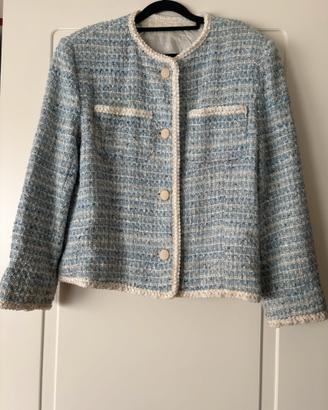 Giacca donna bouclé colore azzurro e blu