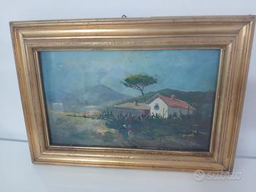 Quadro Dipinto Olio Paesaggio Campagna Napoli Vesu