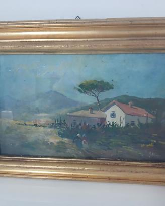 Quadro Dipinto Olio Paesaggio Campagna Napoli Vesu