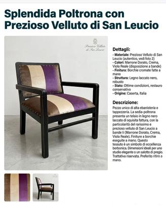 Poltrona  velluto San Leucio  anni 50 pezzo unico