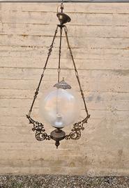 Lampadario soffitto una luce ferro con palla vetro