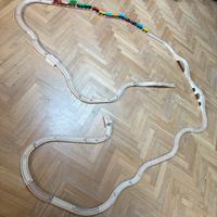 Trenino in legno con binari e 13 vagoni