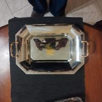 Vassoio vintage Acciaio 18/10 con decoro Oro 24kt