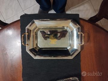 Vassoio vintage Acciaio 18/10 con decoro Oro 24kt