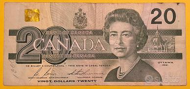 CANADA banconota 20 dollari 1991 Regina Elisabetta