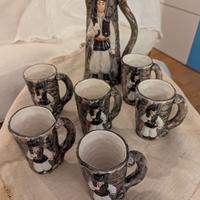 Caraffa e bicchieri ceramica d'arte sarda vintage