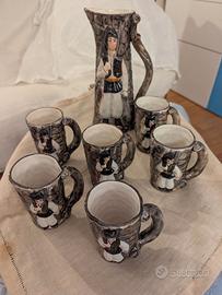 Caraffa e bicchieri ceramica d'arte sarda vintage