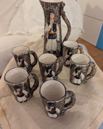 Caraffa e bicchieri ceramica d'arte sarda vintage