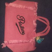 Borsa cotone robusto con frange fuxia Positano