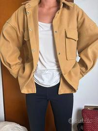 Giacca-camicia scamosciata oversize cammello