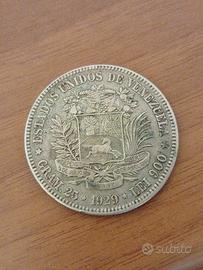 moneta 5 bolivares argento anni 1929