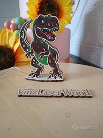 lampada dinosauro T-Rex in legno 