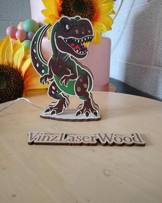lampada dinosauro T-Rex in legno 
