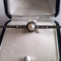 Spilla anni 40 oro 12 kt diamanti antichi e perla