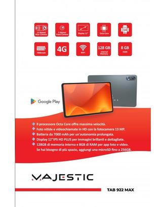Majestic tab 922 8/128 4g 12 pollici nuovo