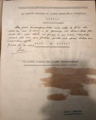 Tesi di Laurea 1929 sul Diritto d’autore Genova
