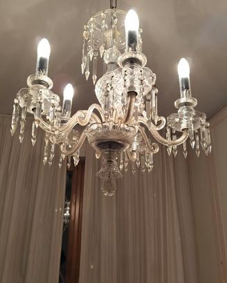 Lampadario a 5 bracci con gocce in cristallo