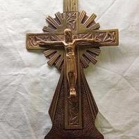 crocefisso acquasantiera bronzo e ottone 