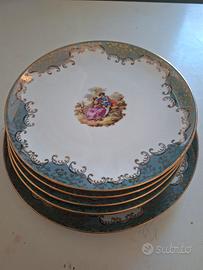 Servizio Bavaria vintage 7 piatti blu e oro