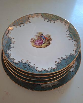 Servizio Bavaria vintage 7 piatti blu e oro