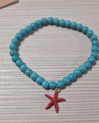 Bracciale braccialetto turchese con stella marina