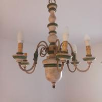 Lampadario legno/ferro battuto a sei luci