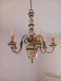 Lampadario legno/ferro battuto a sei luci