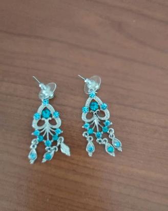 Coppia orecchini pendenti con strass azzurri