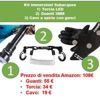 KIT SUB: Guanti + Torcia subacquea 500LM, IPX8 85€