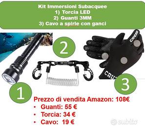 KIT SUB: Guanti + Torcia subacquea 500LM, IPX8 85€