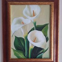 Quadro dipinto a mano olio fiori calle bianche