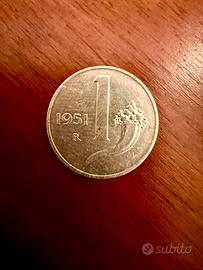 Rarissima monetina 1 lira, 1 £, anno 1951, Genova