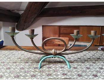Coppia Candelabri Vintage Mid-Century in Ottone e 