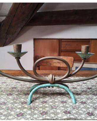 Coppia Candelabri Vintage Mid-Century in Ottone e 
