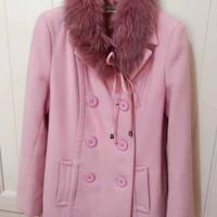 cappotto dona rosa/ collo pelliccia rosa sintetico