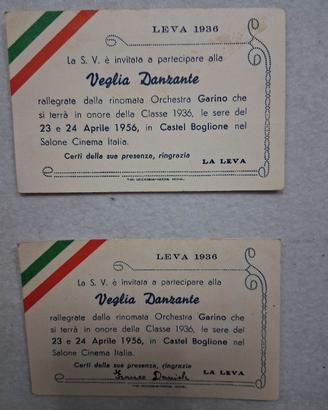 biglietto invito veglia danzante classe  LEVA 1936