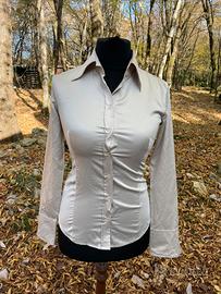 Camicia Donna Benetton panna avorio slim fit nuova