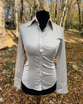 Camicia Donna Benetton panna avorio slim fit nuova