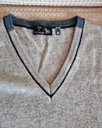 Maglione uomo seta cashmere M beige scollo V