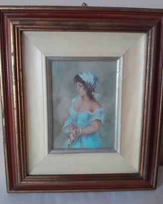 Ritratto di giovane donna con rose - Olio su tela/