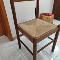 6 sedie in legno con seduta in paglia e cuoio