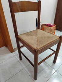 6 sedie in legno con seduta in paglia e cuoio
