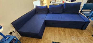 Divano letto blu angolare con contenitore