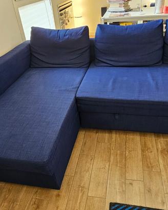 Divano letto blu angolare con contenitore