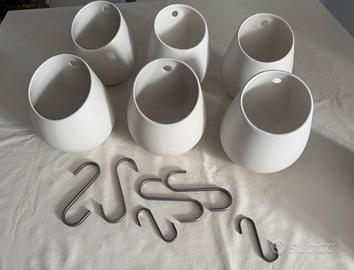 3 Vasi in ceramica bianca porta mestoli