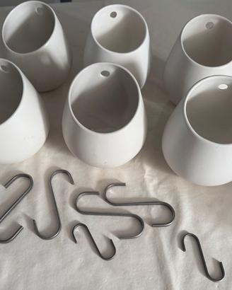 3 Vasi in ceramica bianca porta mestoli